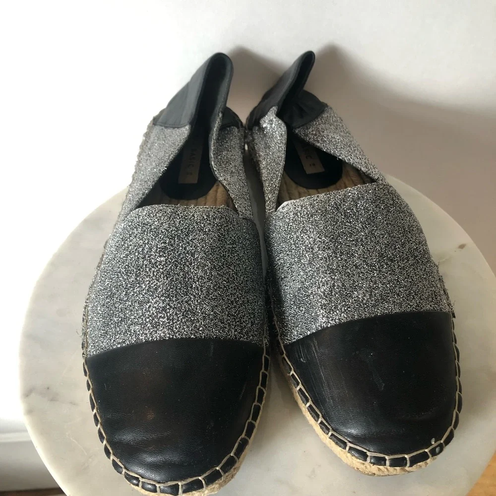Zara Black and Silver Slip-On Espadrilles